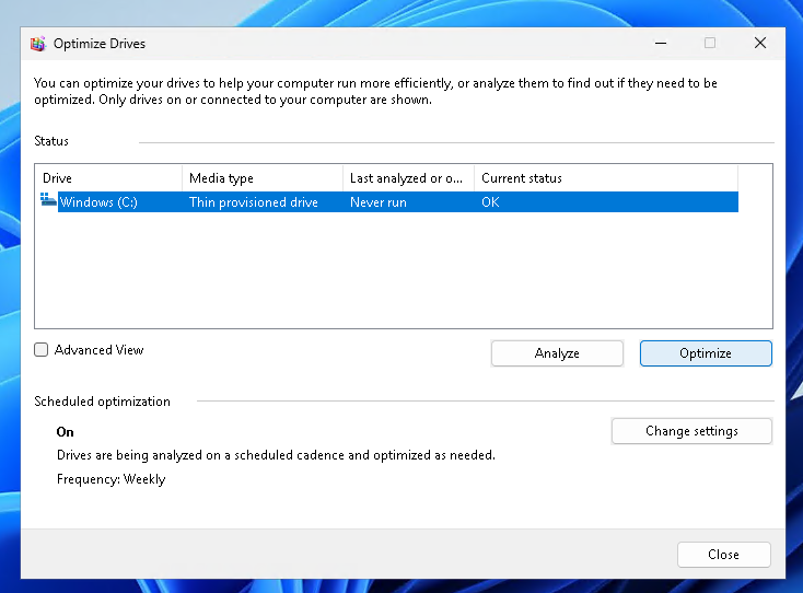 Defragment and Optimize Drives