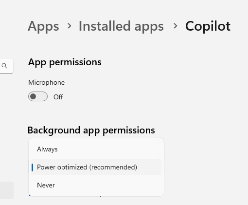 Background app permissions